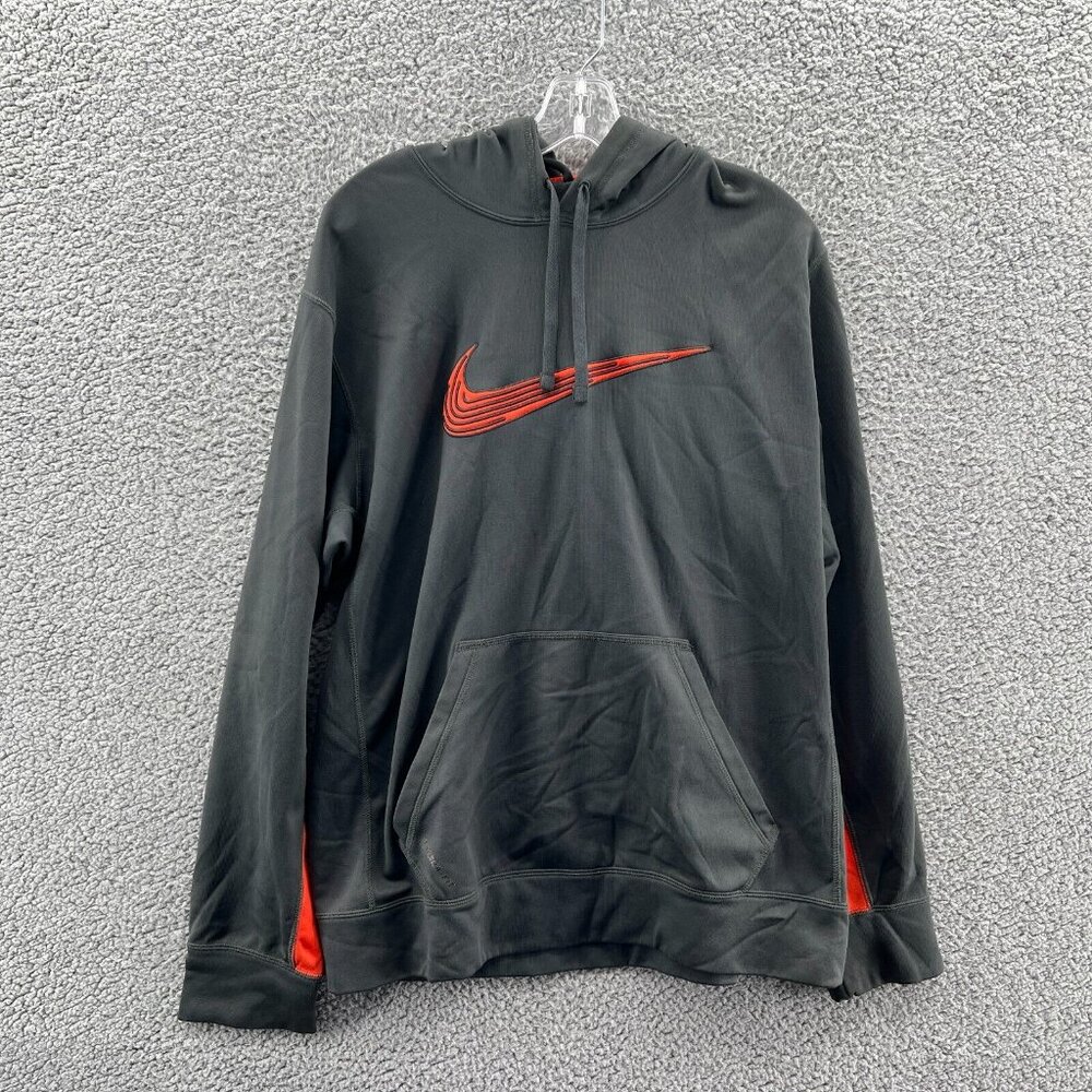 Nike Therma-Fit Mens Large Long Sleeve Pullover Charcoal Orange